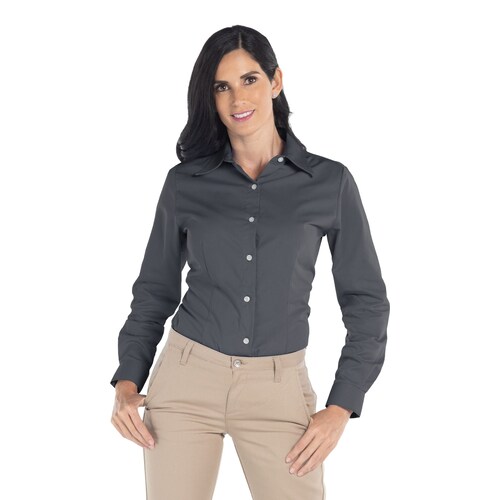 Camisa De Gabardina Manga Larga Con Silueta Para Dama