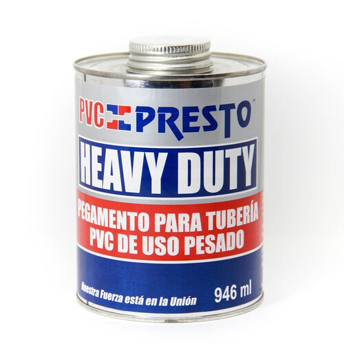 pegamento para tuberia uso pesado color gris PVC heavy duty presto lata de 946 ml