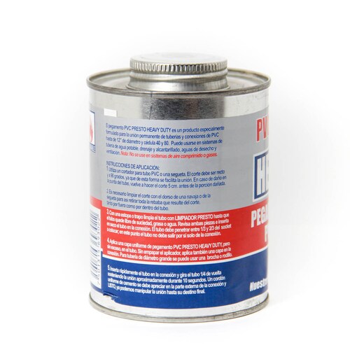 pegamento para tuberia uso pesado color gris PVC heavy duty presto lata de 946 ml