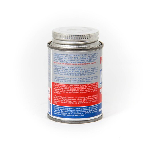Pegamento para tuberia uso pesado color gris PVC heavy duty presto lata de 236 ml