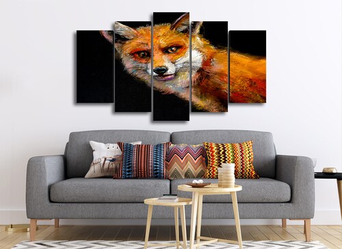 Cuadro Decorativo Animales Zorro Fondo Negro100x60cm 5pzs Cuadros MX