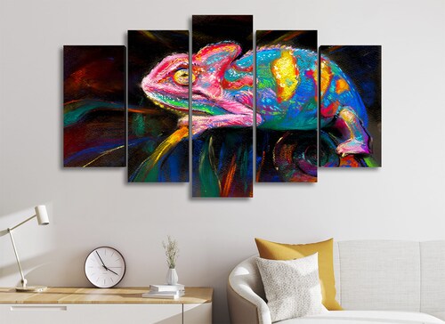 Cuadro Decorativo Animales Camaleon Multicolor100x60cm 5pzs Cuadros MX Cuadro Decorativo Animales Camaleon Multicolor100x60cm 5pzs Cuadros MX