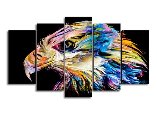 Cuadro Decorativo Animales Aguila de Colores Fondo Negro100x60cm 5pzs Cuadros MX