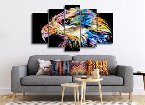 Cuadro Decorativo Animales Aguila de Colores Fondo Negro100x60cm 5pzs Cuadros MX