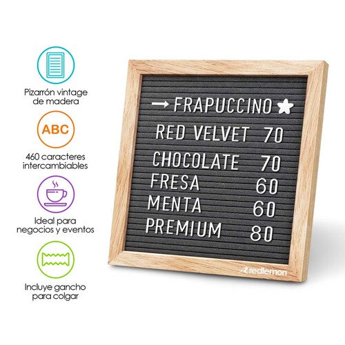 Pizarrón de Madera Letrero Vintage Letras Números Emojis 460Pz Redlemon