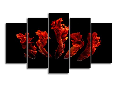 Cuadro Decorativo Animales Peces Rojos Fondo Negro100x60cm 5pzs Cuadros MX