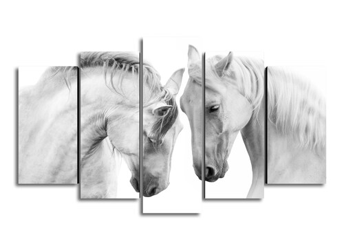 Cuadro Decorativo Animales Caballos Blancos Fondo Blanco 100x60cm 5pzs Cuadros MX