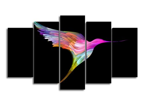 Cuadro Decorativo Animales Colibrí Multicolor Fondo Negro 100x60cm 5pzs Cuadros MX