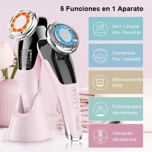 Masajeador Facial Ultrasónico Anlan 5 En 1 Ems Rosa
