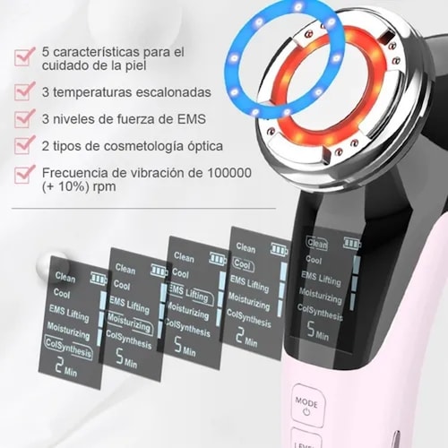 Masajeador Facial Ultrasónico Anlan 5 En 1 Ems Rosa