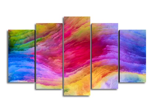 Cuadro Decorativo Abstracto Moderno Nubes Multicolor 100x60cm 5pzs Cuadros MX
