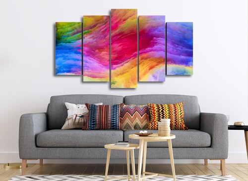 Cuadro Decorativo Abstracto Moderno Nubes Multicolor 100x60cm 5pzs Cuadros MX