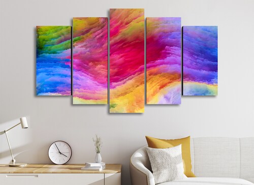 Cuadro Decorativo Abstracto Moderno Nubes Multicolor 100x60cm 5pzs Cuadros MX