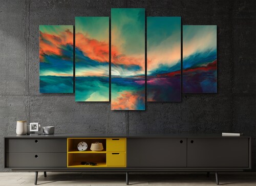 Cuadro Decorativo Abstracto Moderno Atardecer Cielo 100x60cm 5pzs Cuadros MX