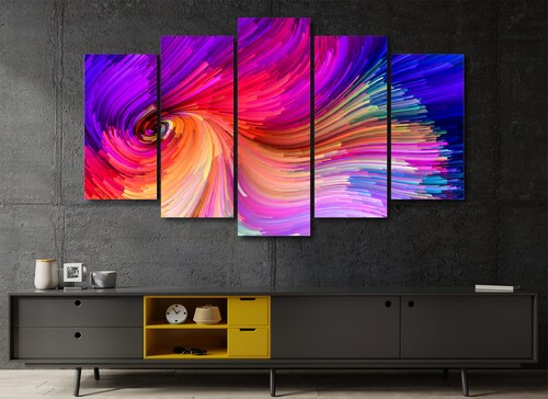 Cuadro Decorativo Abstracto Moderno Colores Vortex 100x60cm 5pzs Cuadros MX
