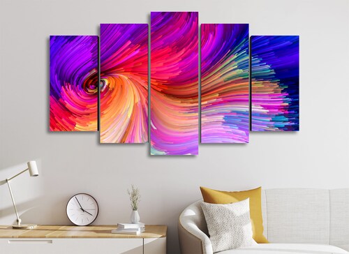 Cuadro Decorativo Abstracto Moderno Colores Vortex 100x60cm 5pzs Cuadros MX
