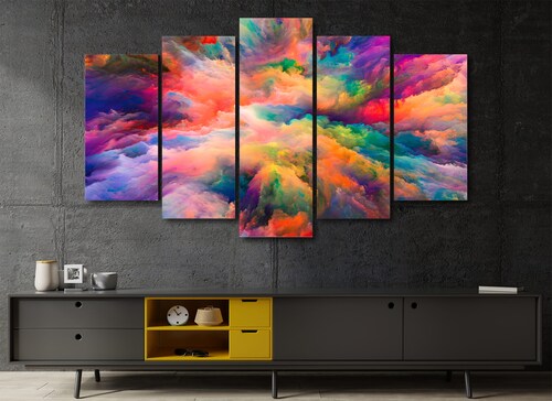 Cuadro Decorativo Abstracto Moderno Explosión de Colores 100x60cm 5pzs Cuadros MX