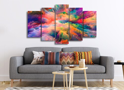 Cuadro Decorativo Abstracto Moderno Explosión de Colores 100x60cm 5pzs Cuadros MX