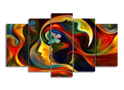 Cuadro Decorativo Abstracto Moderno Rostros Mariposa 100x60cm 5pzs Cuadros MX
