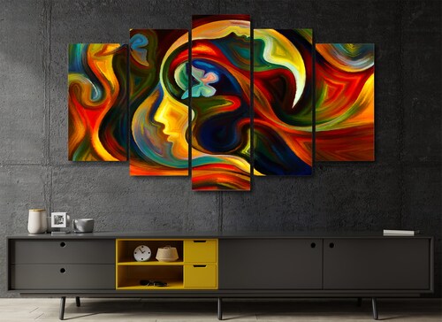 Cuadro Decorativo Abstracto Moderno Rostros Mariposa 100x60cm 5pzs Cuadros MX