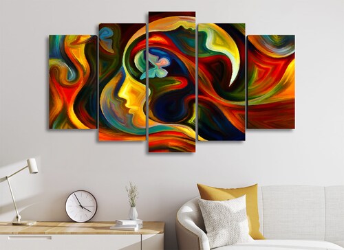 Cuadro Decorativo Abstracto Moderno Rostros Mariposa 100x60cm 5pzs Cuadros MX