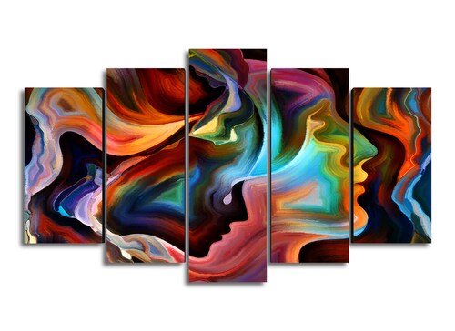 Cuadro Decorativo Abstracto Moderno Rostros Perfil 100x60cm 5pzs Cuadros MX
