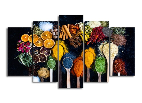 Cuadro Decorativo Cocina Esencias Secas en Polvo Fondo Negro 100x60cm 5pzs Cuadros MX