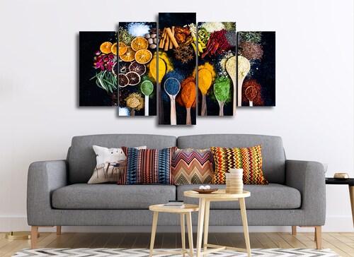 Cuadro Decorativo Cocina Esencias Secas en Polvo Fondo Negro 100x60cm 5pzs Cuadros MX