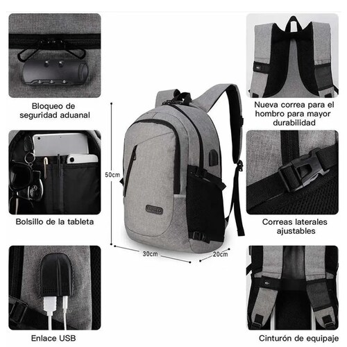 MOCHILA IMPERMEABLE CON LATERALES USB.