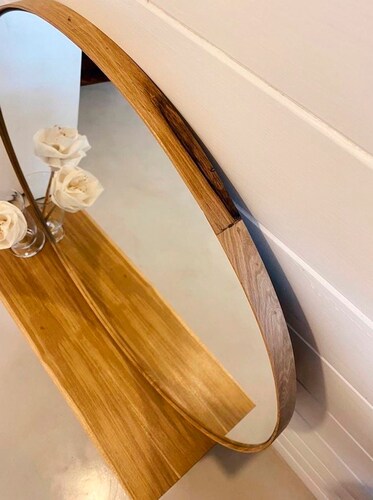 Espejo Redondo Con Marco De Madera Parota 80 cm, Acabado Aparente