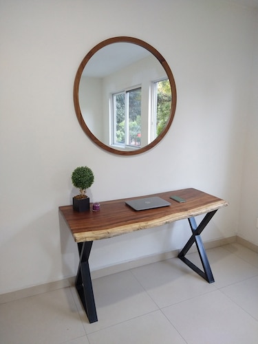 Espejo Redondo De Parota Premium, Espejo de Pared- 100 Cm