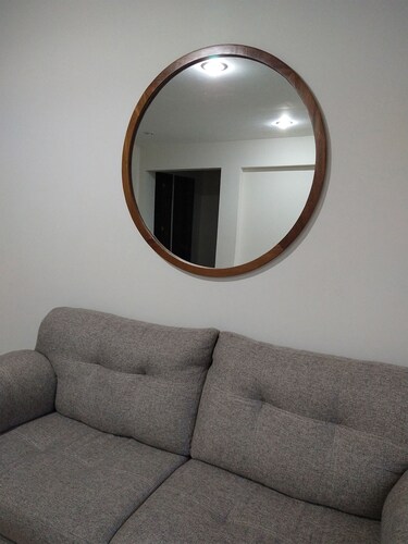 Espejo Redondo De Parota Premium, Espejo de Pared- 100 Cm