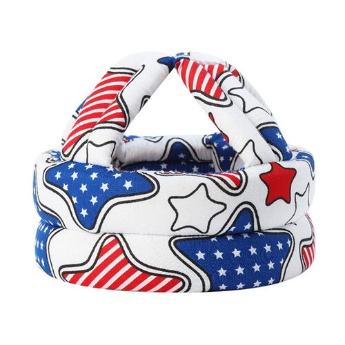 Casco Seguridad Niño Algodón Ajustable Bebé Protector Estrellas Azul con Rojo