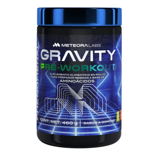 METEORA LABS | Gravity Pre-Workout | Pre entrenador | Suplemento Alimenticio en Polvo para preparar Bebidas Energéticas | Sabor a Gomitas | 460 g | 60 porciones por envase