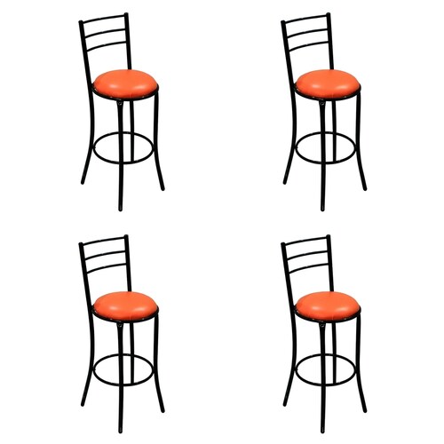 Paquete De 4 Bancos Zion Naranja Negro Barra Bar Desayunador Restaurante Lounge