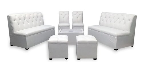 Sala Lounge Capitonada Blanca Minimalista Moderna Sillones Puff