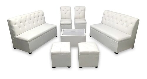 Sala Lounge Capitonada Blanca Minimalista Moderna Sillones Puff