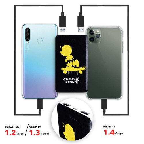 Power Bank 500 mAh PEANUTS Snoopy Batería Externa Portátil 2 USB VG-0538-10 Ideal para Regalo