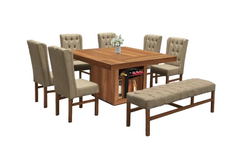 Antecomedor 6 Sillas 1 Banca Kisa Nogal - Kessa.