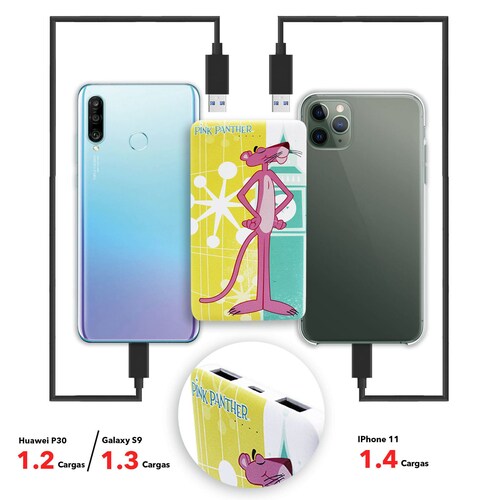 Power Bank 5000mAh Pantera Rosa Batería Externa Portátil 2 USB VG-PB-S-01-PK Ideal para Regalo