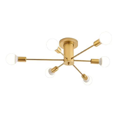 Lampara de techo estilo industrial hierro forjado minimalista gold 6 luces