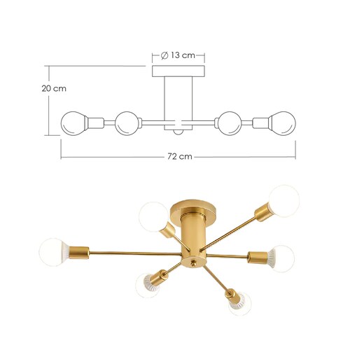 Lampara de techo estilo industrial hierro forjado minimalista gold 6 luces
