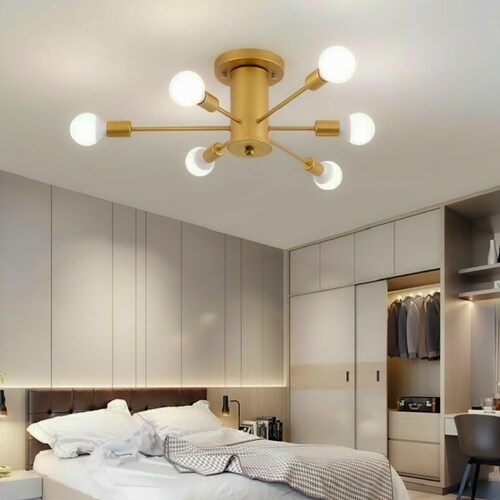 Lampara de techo estilo industrial hierro forjado minimalista gold 6 luces
