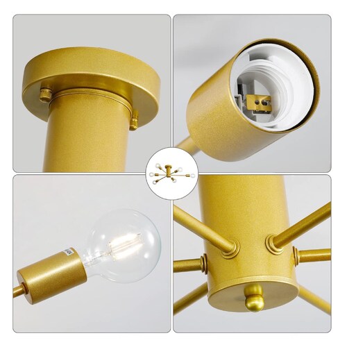 Lampara de techo estilo industrial hierro forjado minimalista gold 6 luces