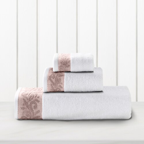 Set de 3 Toallas Algodon lisas con senefa jacquard