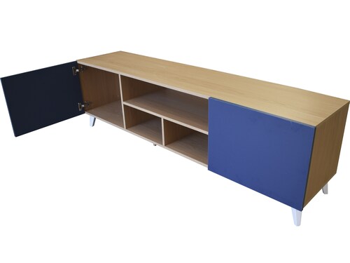  Mueble para TV de 80" Europa  Practico e Inteligente  Hogare Roble Azul