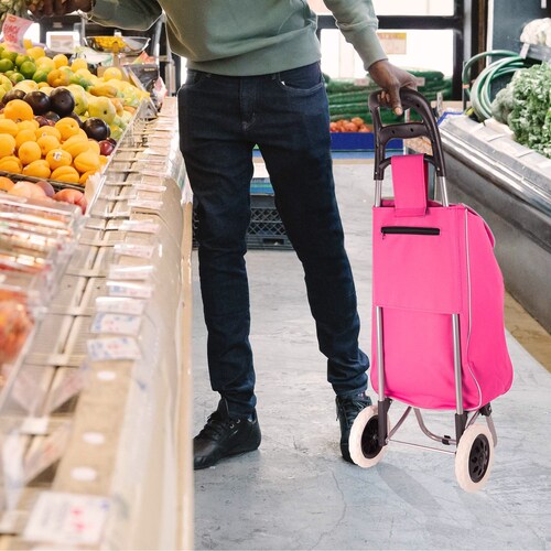 Carrito Sencillo Plegable Para Mandado, Resistente ROSA.