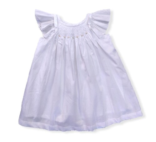 VESTIDO BLANCO  CON MOÑO Y FLORES