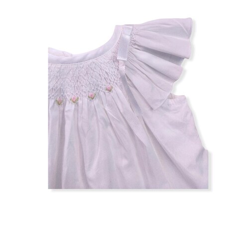VESTIDO BLANCO  CON MOÑO Y FLORES