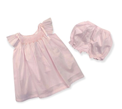 VESTIDO ROSA CON MOÑO Y FLORES